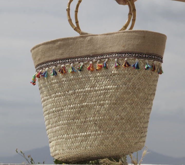 Couffin en palmier déco pompons Fouta Tunisia - 2