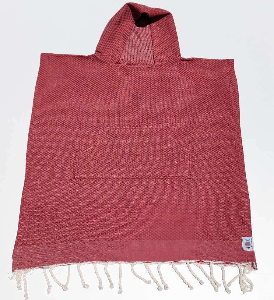 Poncho de plage enfant rouge tomette Fouta Tunisia - 1