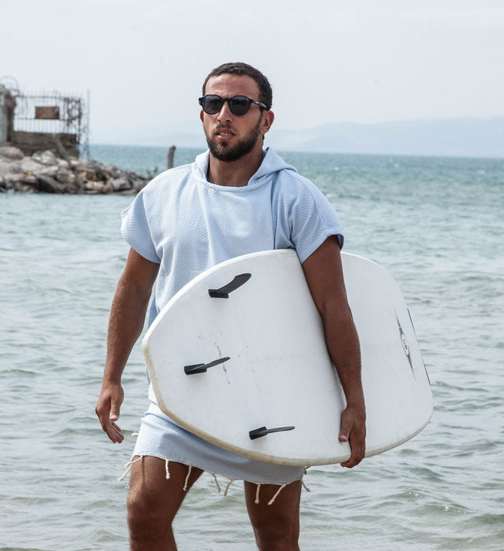 Poncho de plage bleu ciel Fouta Tunisia - 4