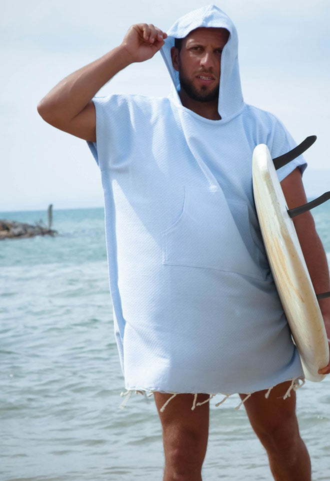 Poncho de plage bleu ciel Fouta Tunisia - 5