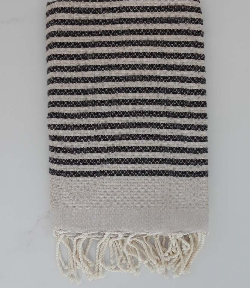 FOUTA nid d'abeille beige clair rayée 1 cm rayure noir 