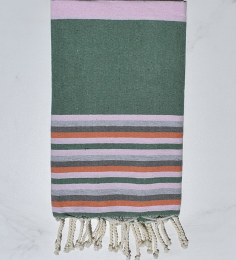 Fouta rose bébé, vert, gris clair, gris et orange Fouta Tunisia - 1