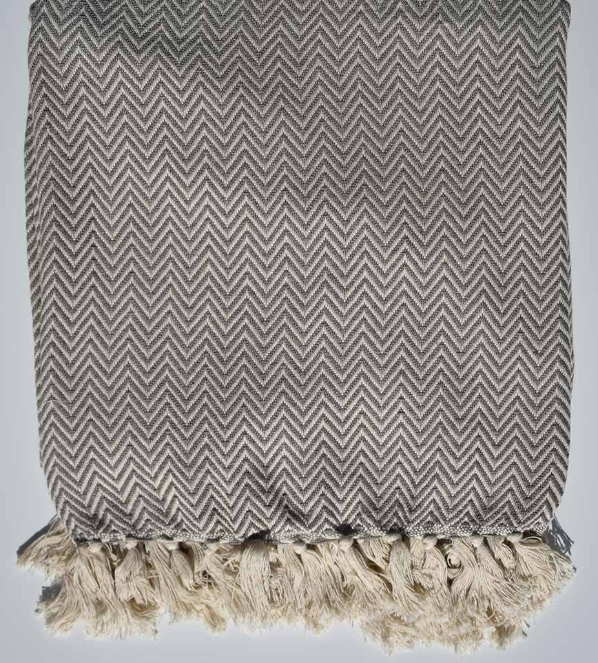 Plaid mélangé marron taupe et blanc crème Fouta Tunisia - 1