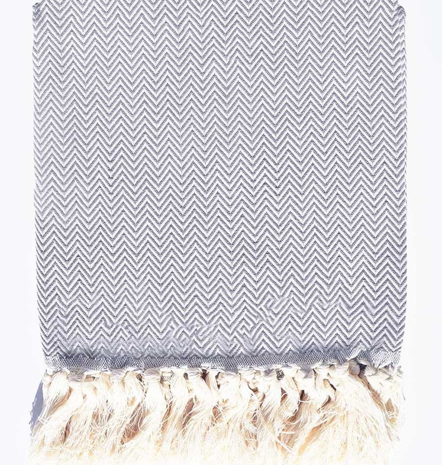 Plaid bleu gris et blanc crème Fouta Tunisia - 1