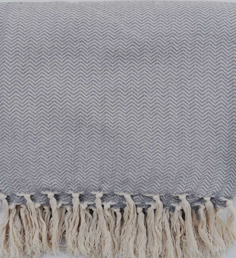 Plaid bleu gris 192 x 250 cm Fouta Tunisia - 1