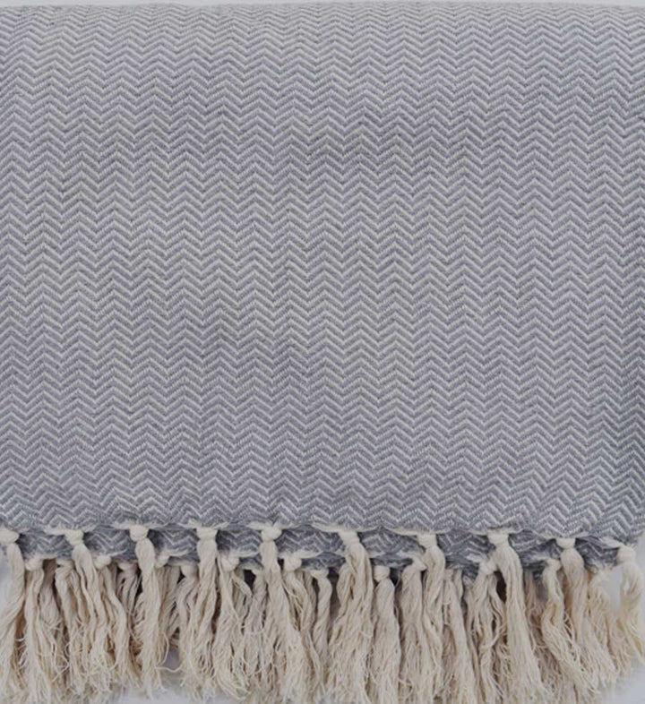 Plaid bleu gris 192 x 250 cm Fouta Tunisia - 1