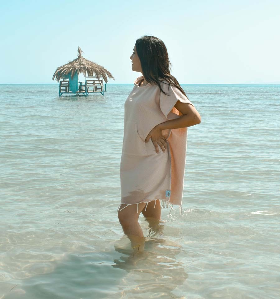 Poncho de plage grège Fouta Tunisia - 3