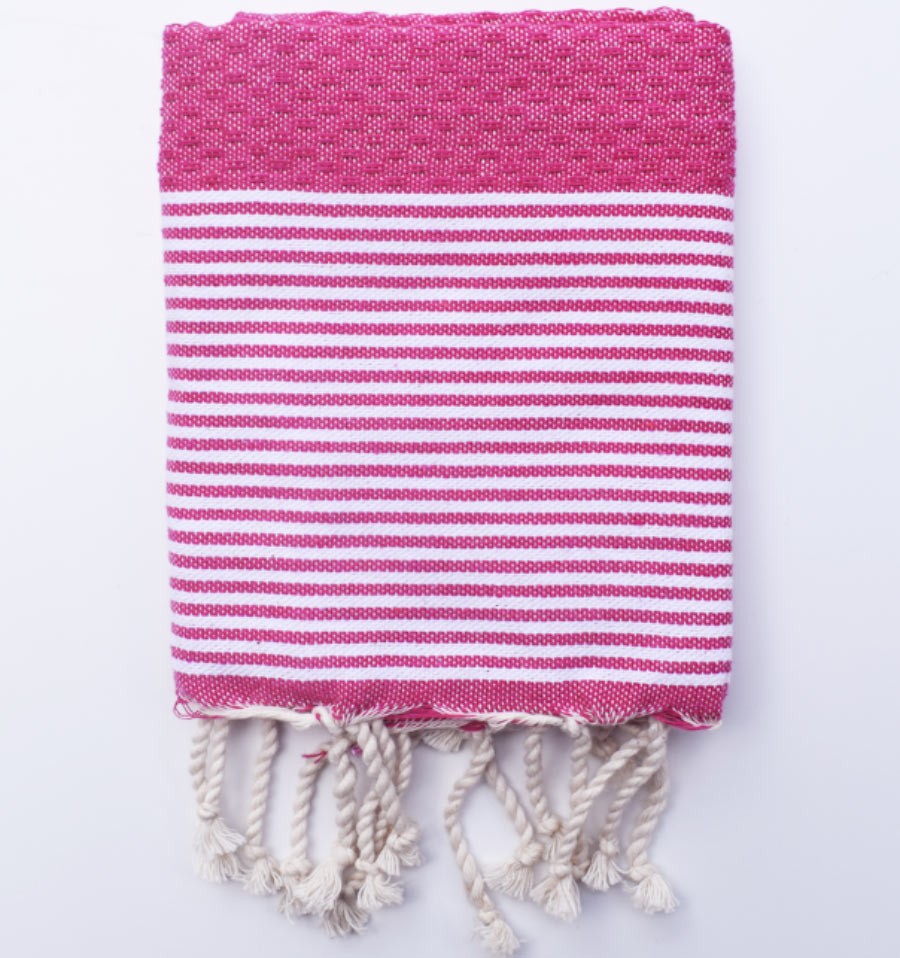 Lot de 10 serviettes de table couleur rose avec rayures Fouta Tunisia - 1