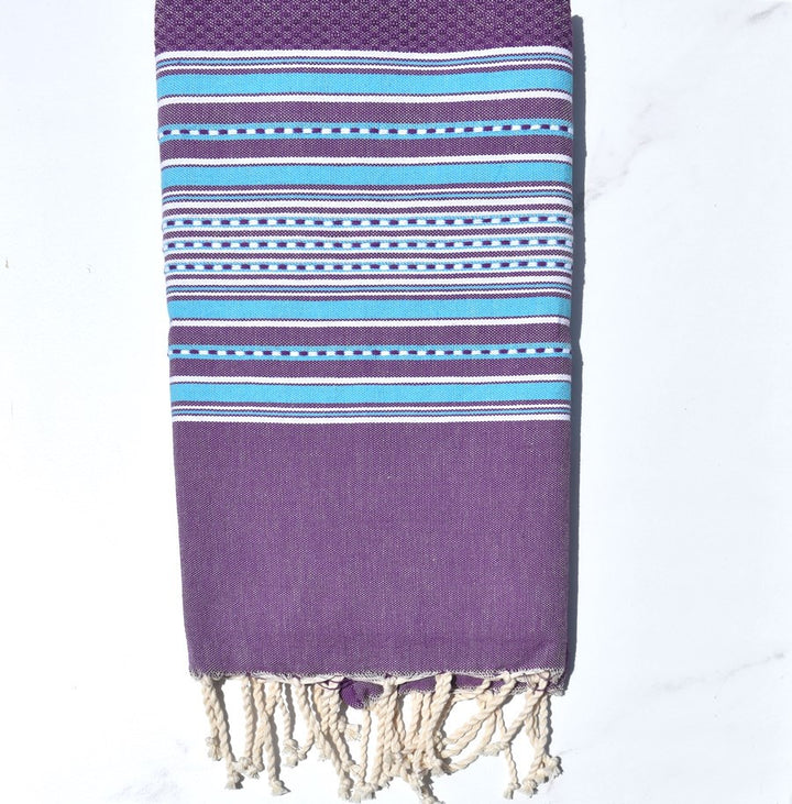 Fouta arabesque violet rayée bleu céleste Fouta Tunisia - 1