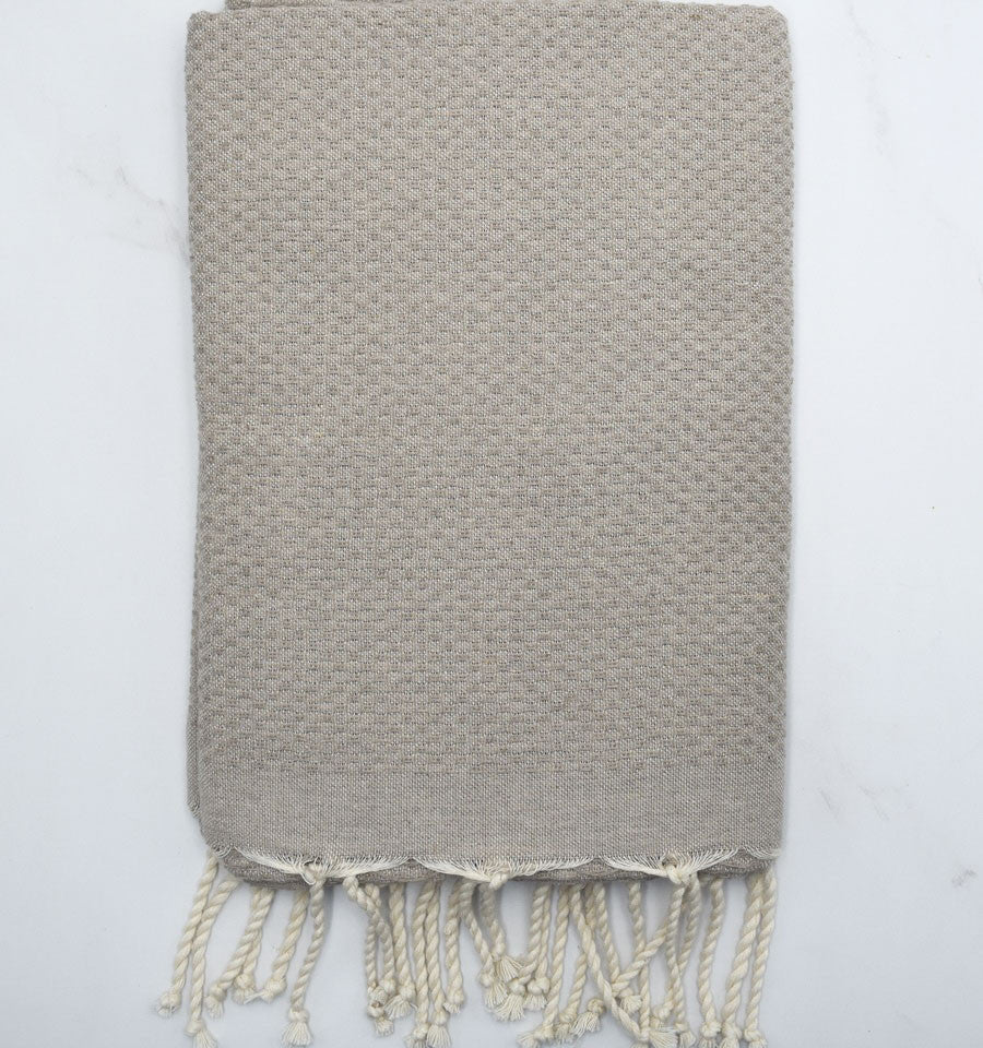 Serviette de plage nid d'abeille unie grège Fouta Tunisia - 1