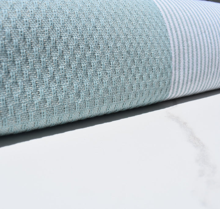 FOUTA NID D'ABEILLE Bleu givré rayée blanc Fouta Tunisia - 2