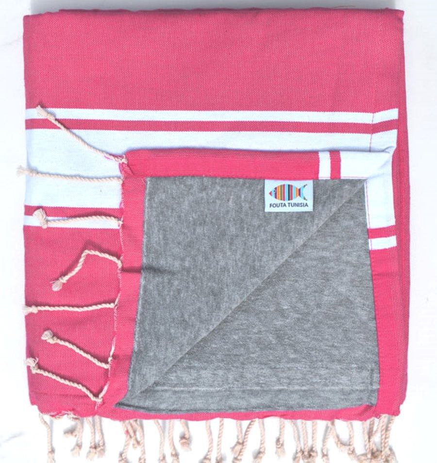 Fouta rose bonbon doublée éponge gris Fouta Tunisia - 2