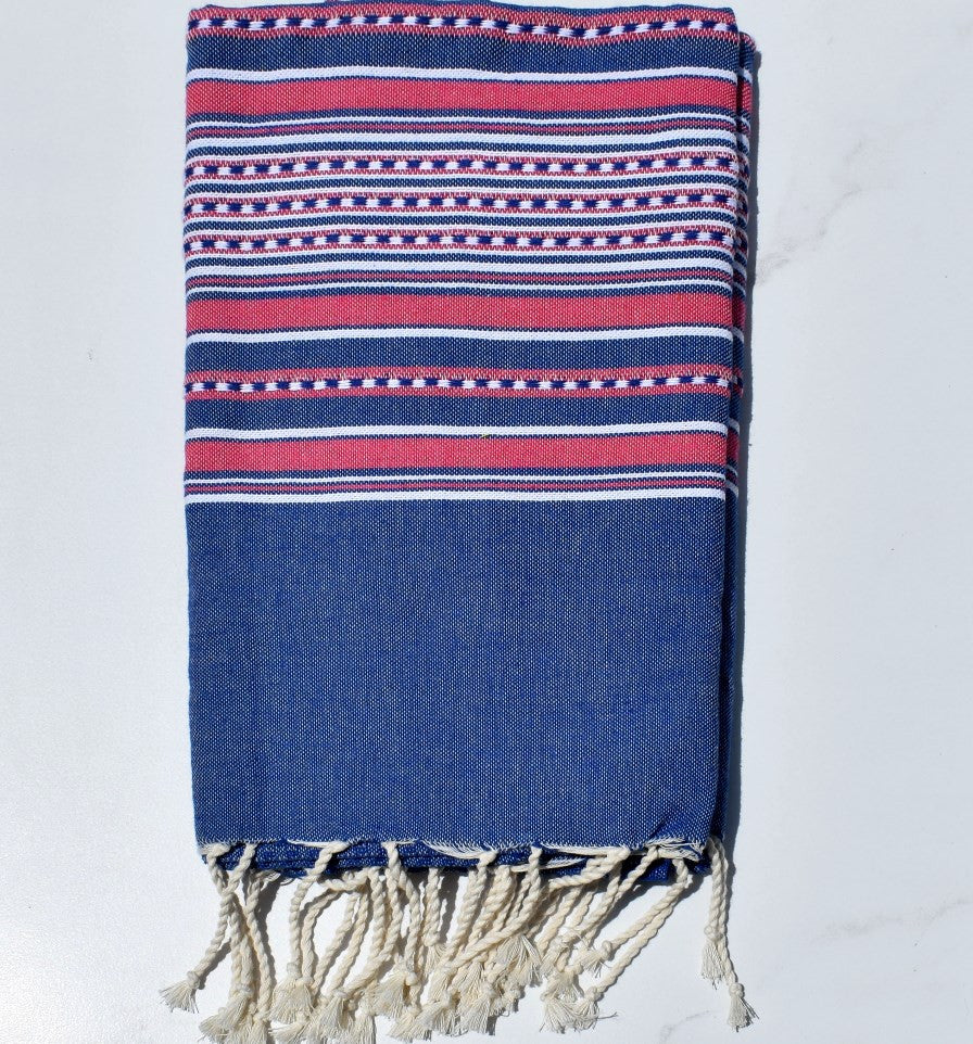 Fouta arabesque bleu rayée rose Fouta Tunisia - 1