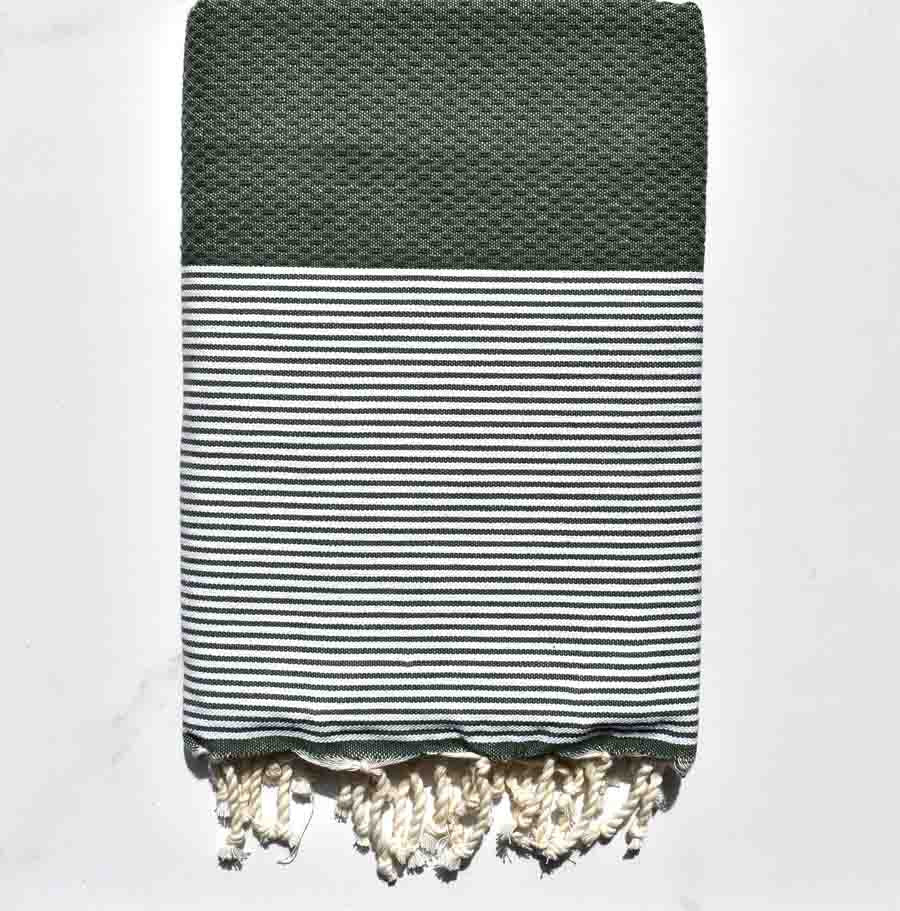 FOUTA NID D'ABEILLE vert foncé rayée blanc Fouta Tunisia - 1