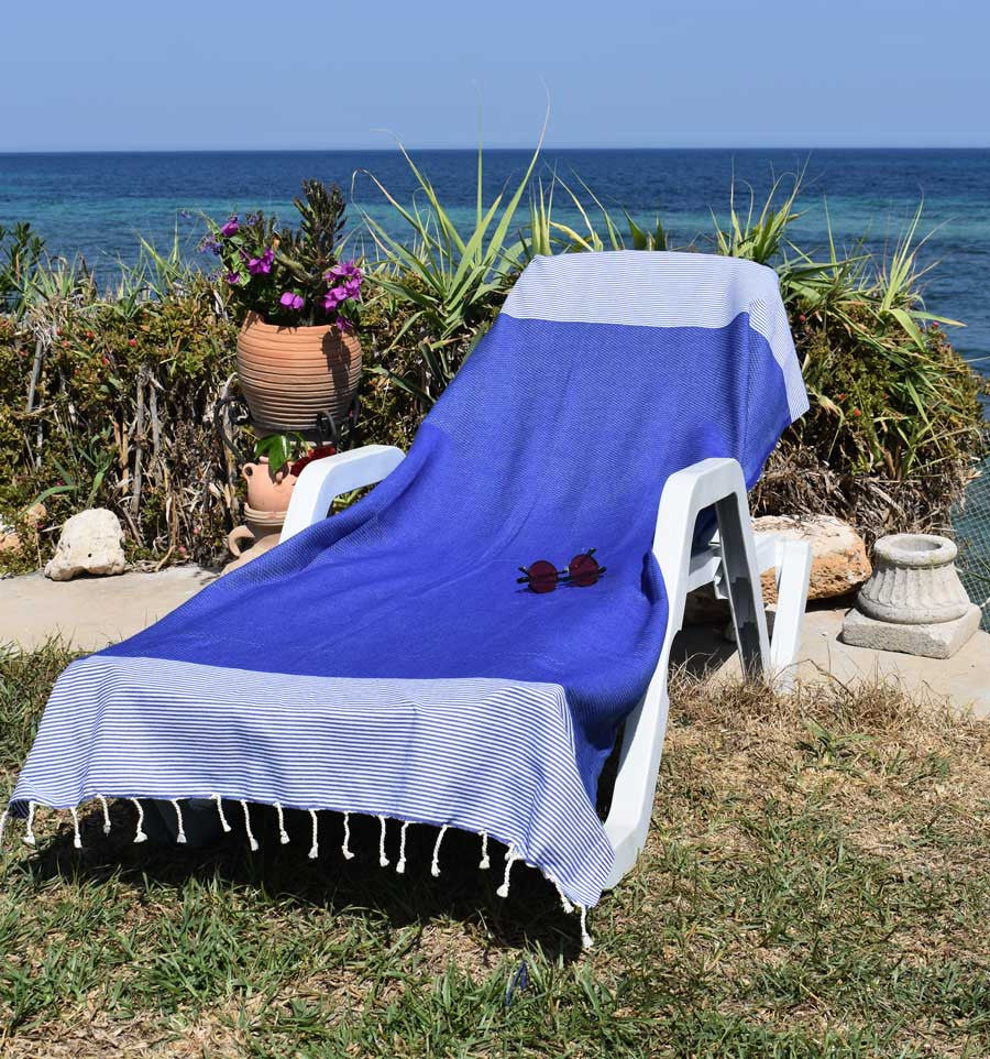 Fouta nid d'abeille bleu Fouta Tunisia - 1
