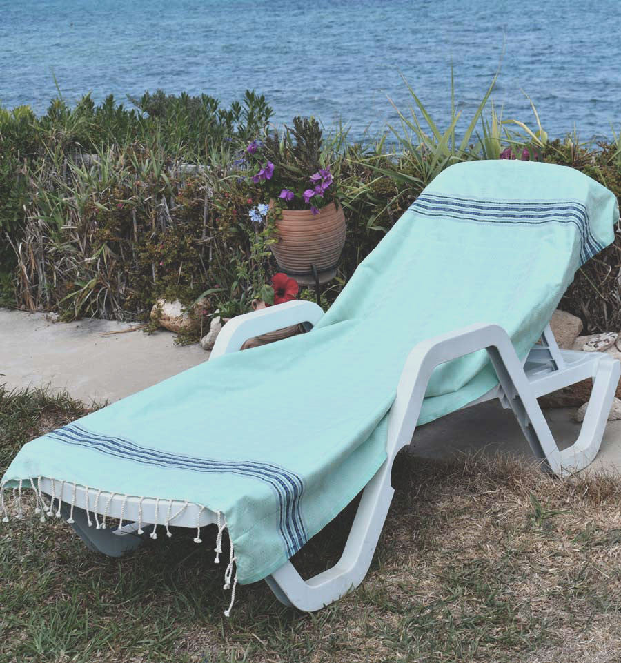 Fouta thalasso vert d'eau avec motifs bleu Fouta Tunisia - 1