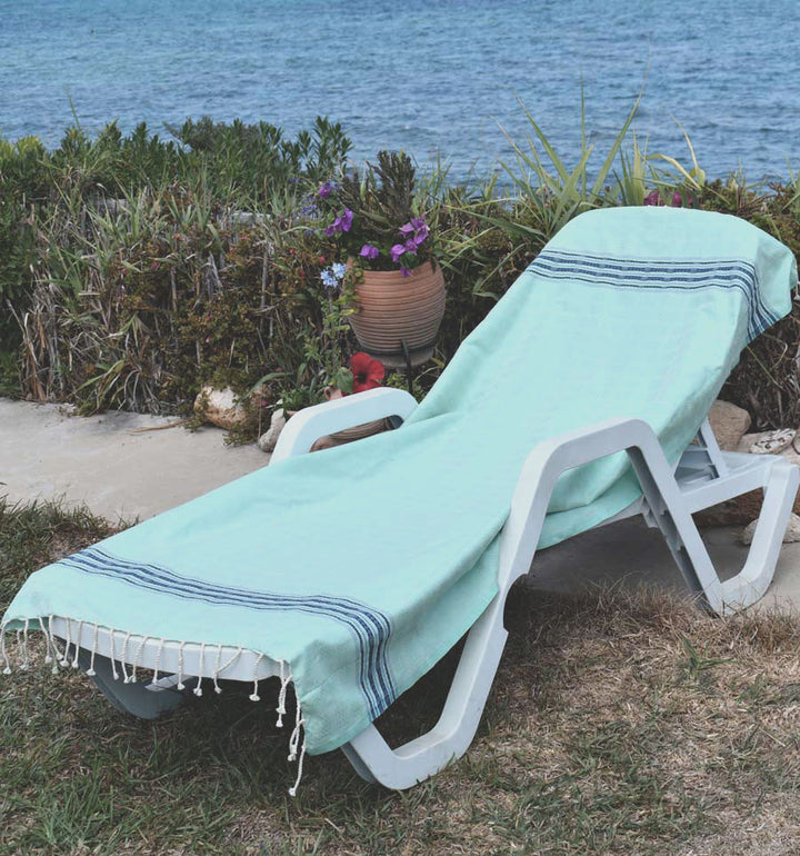 Fouta thalasso vert d'eau avec motifs bleu Fouta Tunisia - 1