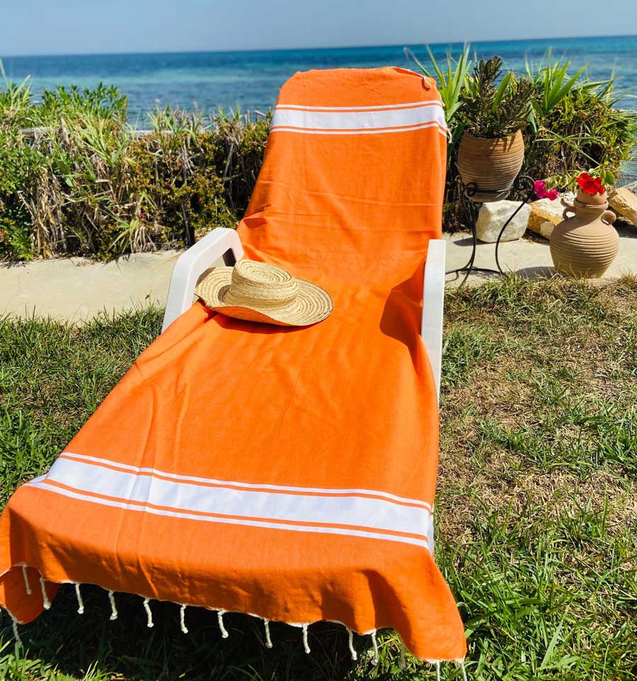 Fouta plate orange vif Fouta Tunisia - 1