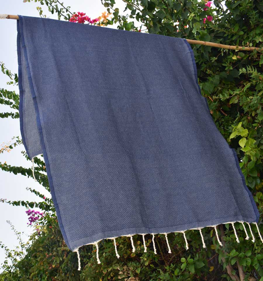 FOUTA nid d'abeille unie bleu marine Fouta Tunisia - 3