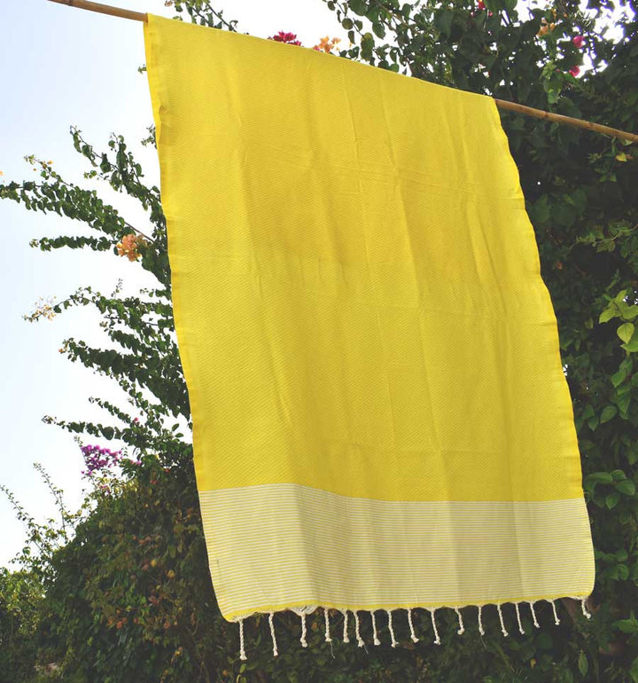 FOUTA NID D'ABEILLE Jaune citron rayée blanc Fouta Tunisia - 3