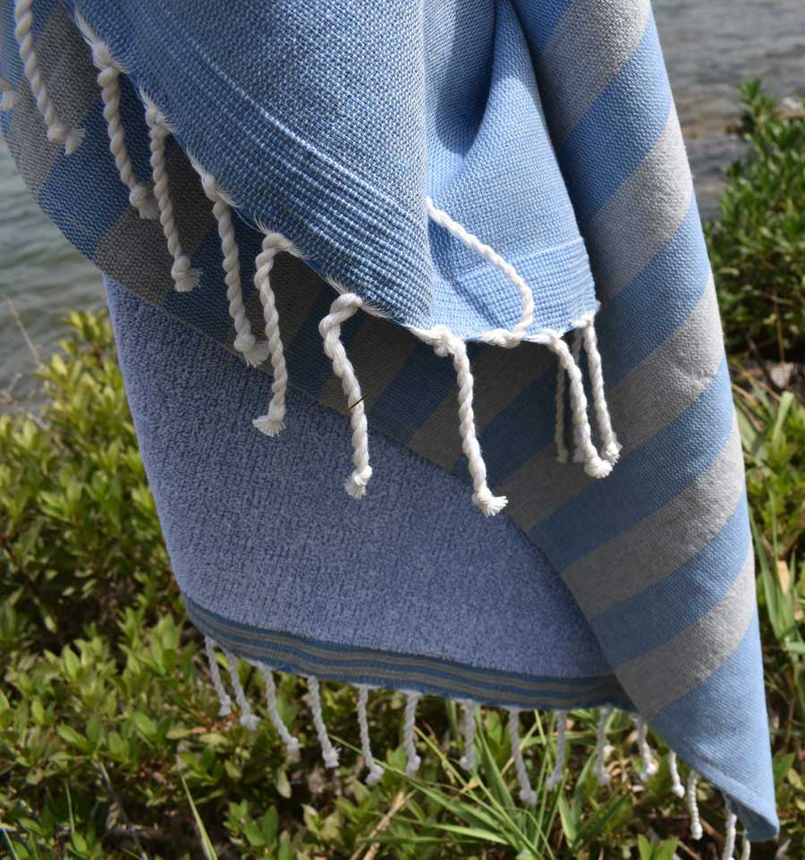 Eponge bleu et gris très clair Fouta Tunisia - 3