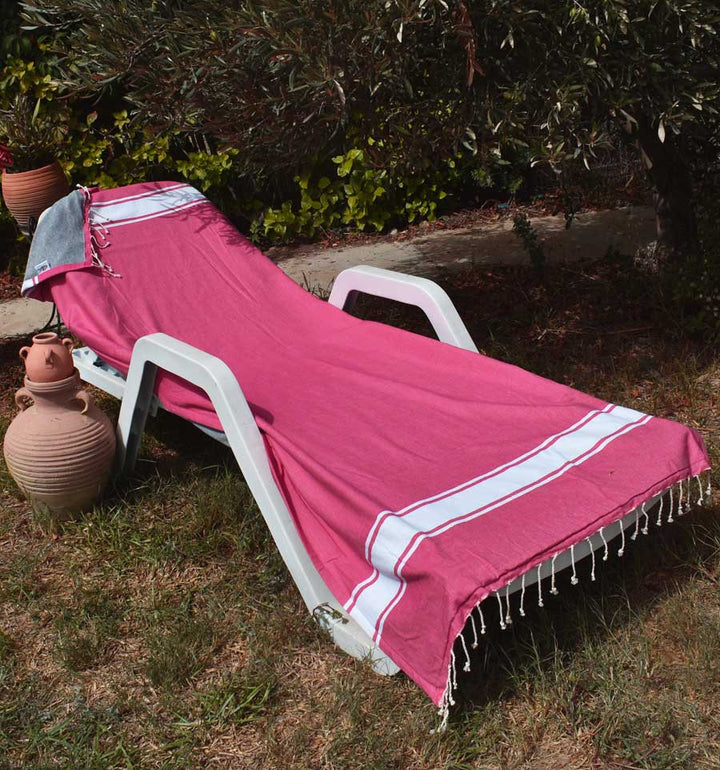 Fouta plate rose fraise doublée éponge gris Fouta Tunisia - 1