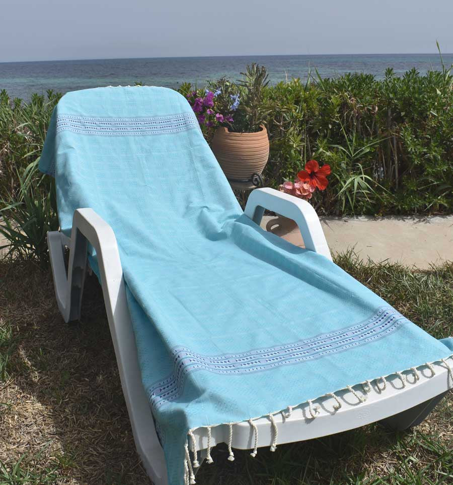 Fouta thalasso bleu clair avec motifs bleu Fouta Tunisia - 4