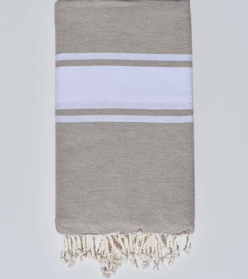Jeté beige bande blanche Fouta Tunisia - 2