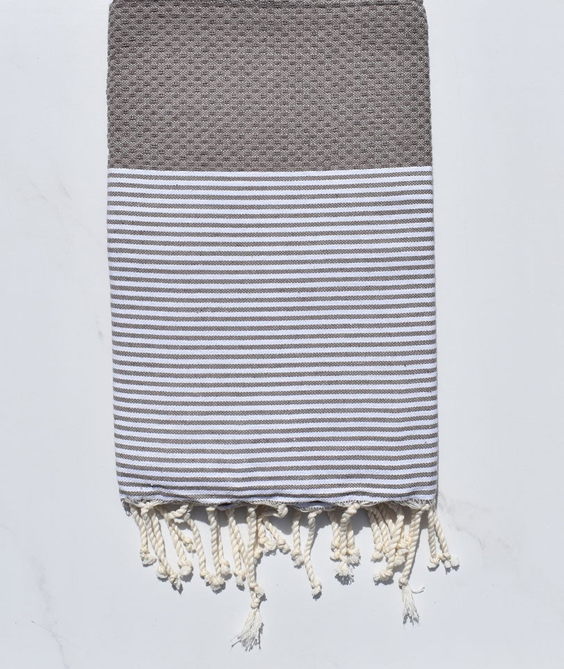 Fouta nid d'abeille en Coton Recyclé taupe Fouta Tunisia - 1