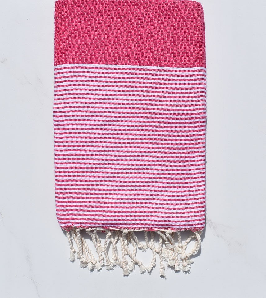 Fouta nid d'abeille en Coton Recyclé rose fushia Fouta Tunisia - 1