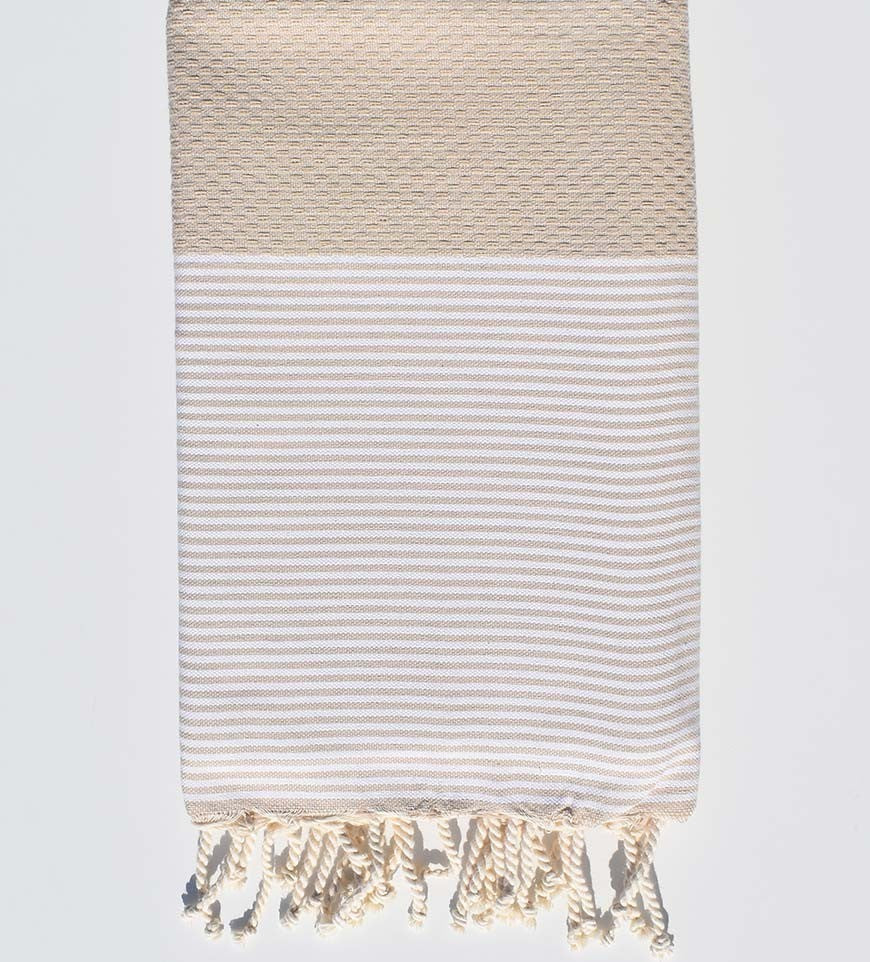 Fouta nid d'abeille en Coton Recyclé beige Fouta Tunisia - 1