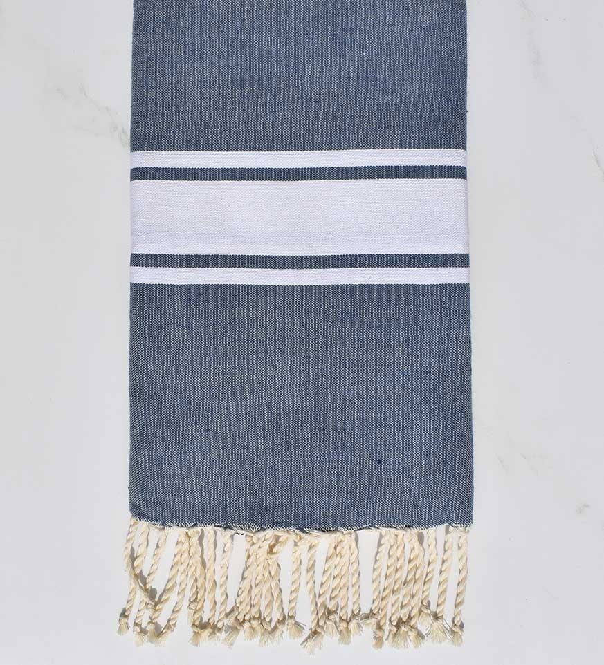 Fouta en Coton Recyclé bleu jean Fouta Tunisia - 1