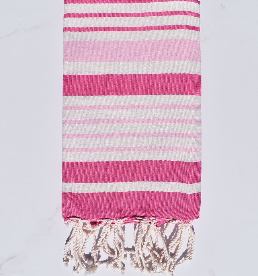 Fouta Oslo blanc crème, rose clair et fuchsia Fouta Tunisia - 1