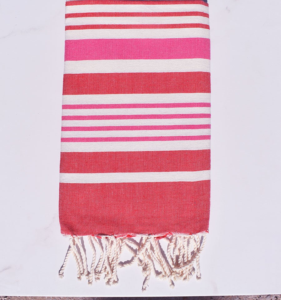 Fouta Oslo blanc crème, rose et rouge Fouta Tunisia - 1