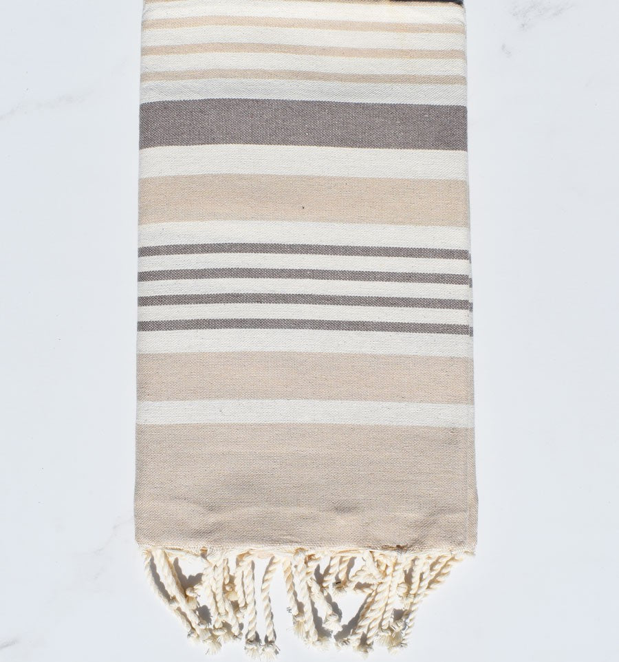 Fouta Oslo blanc crème, beige et taupe Fouta Tunisia - 1
