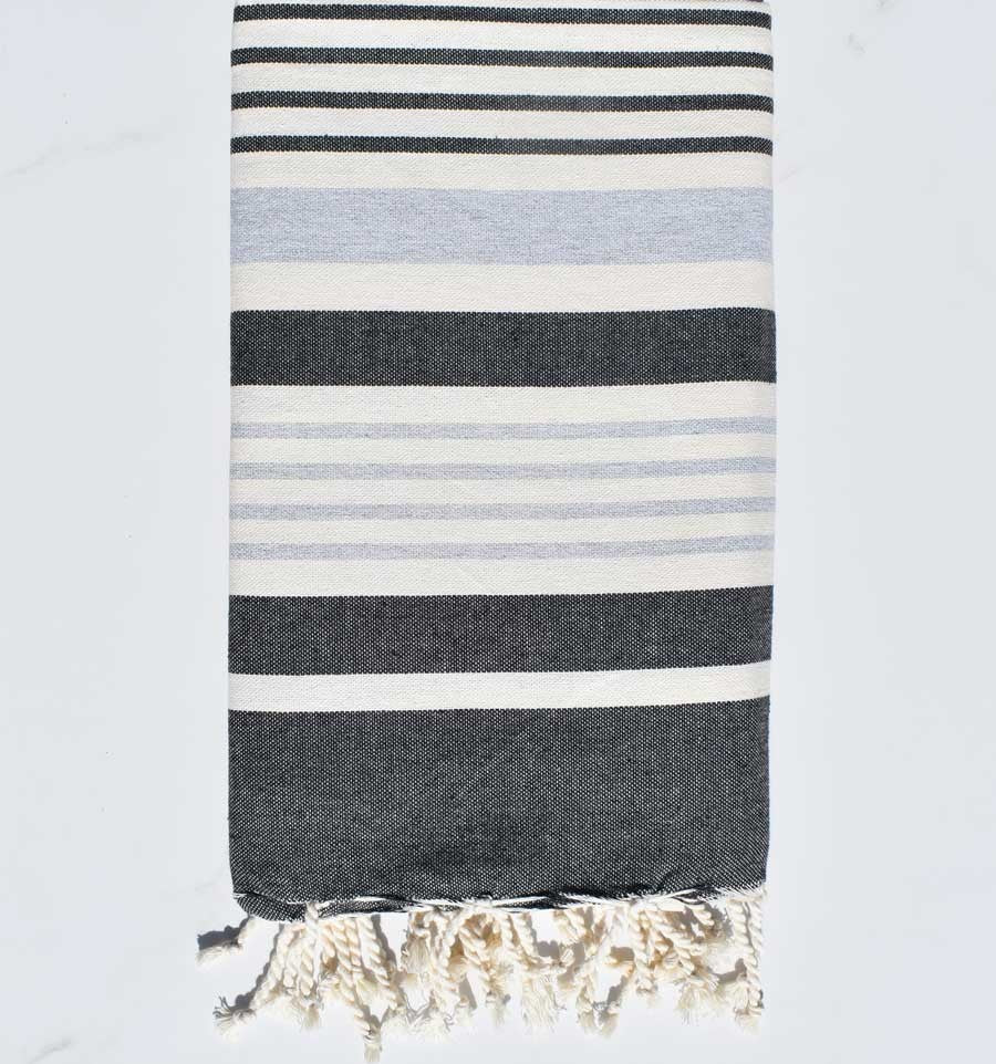 Fouta Oslo blanc crème, gris clair et gris noir Fouta Tunisia - 1