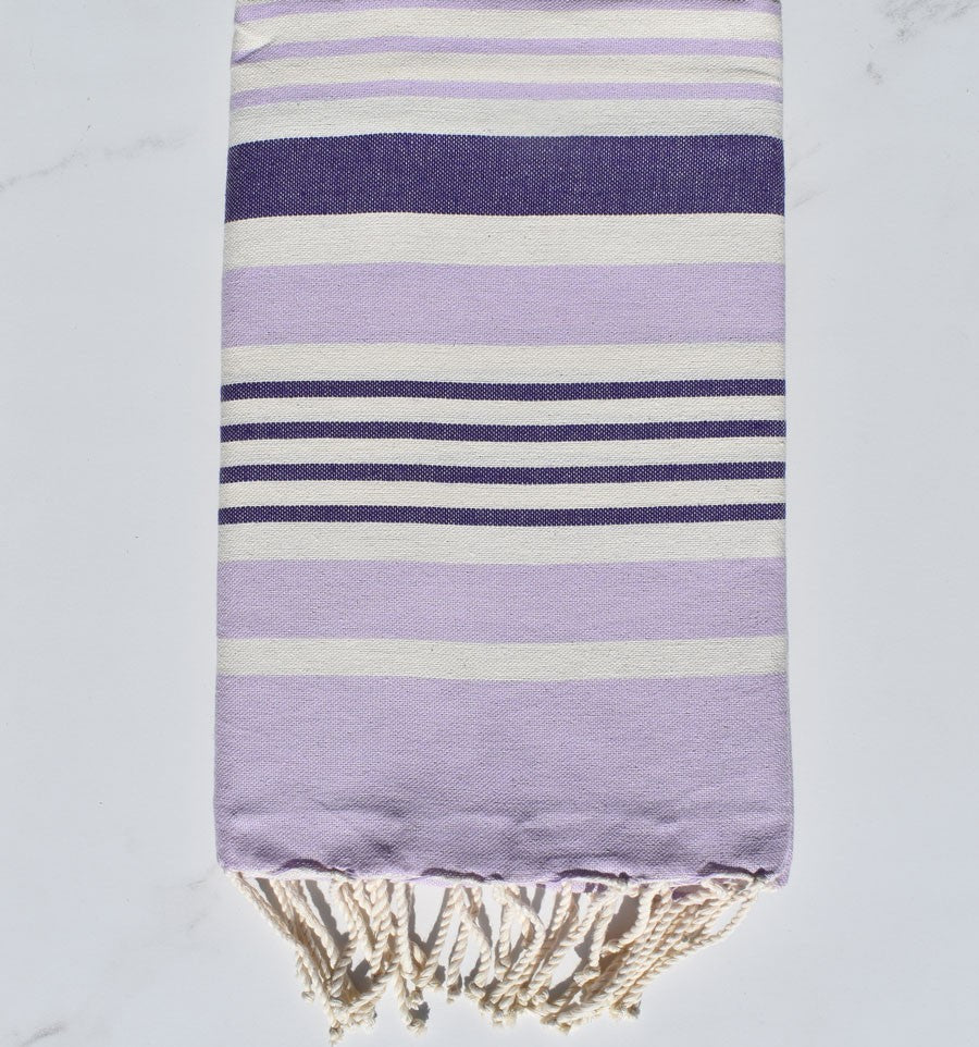 Fouta Oslo blanc crème, violet et violet clair Fouta Tunisia - 1