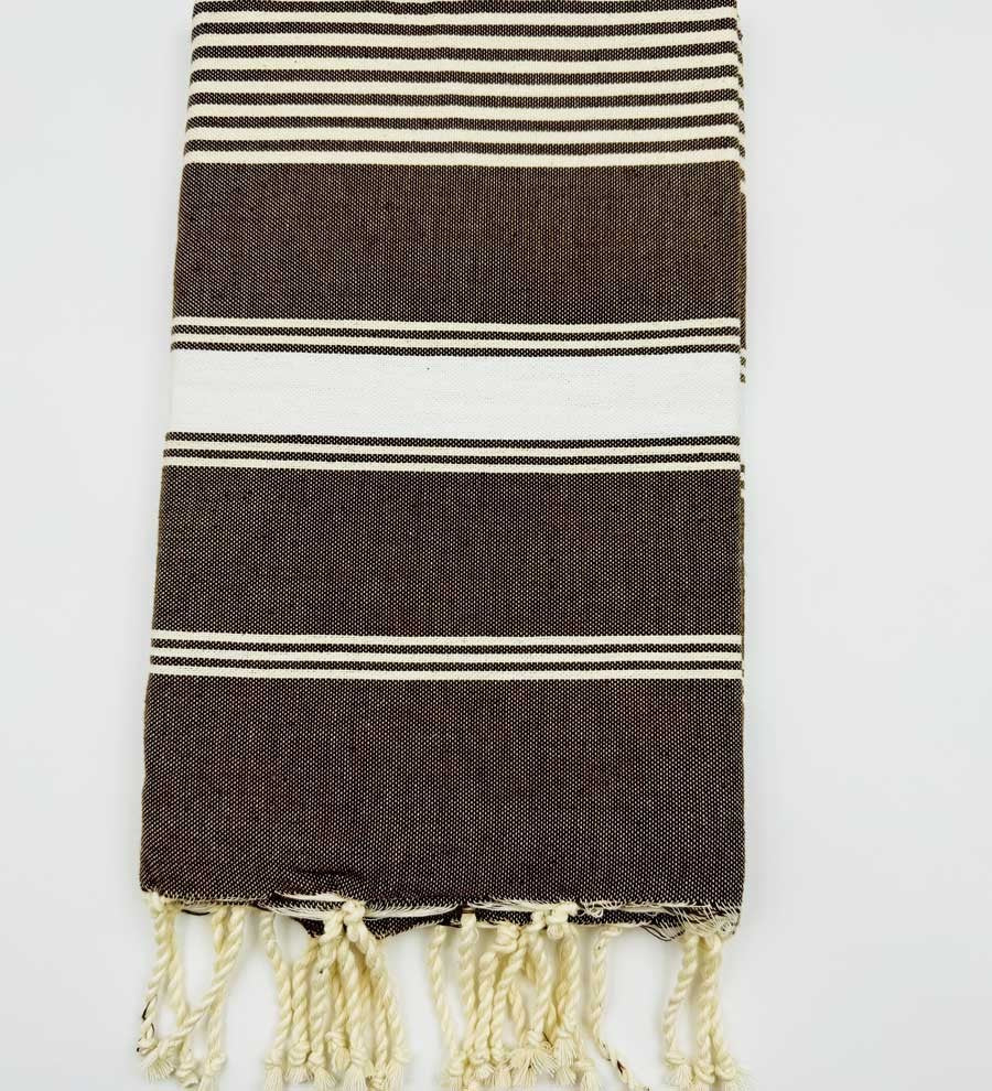 Fouta Dina marron avec rayures Fouta Tunisia - 1