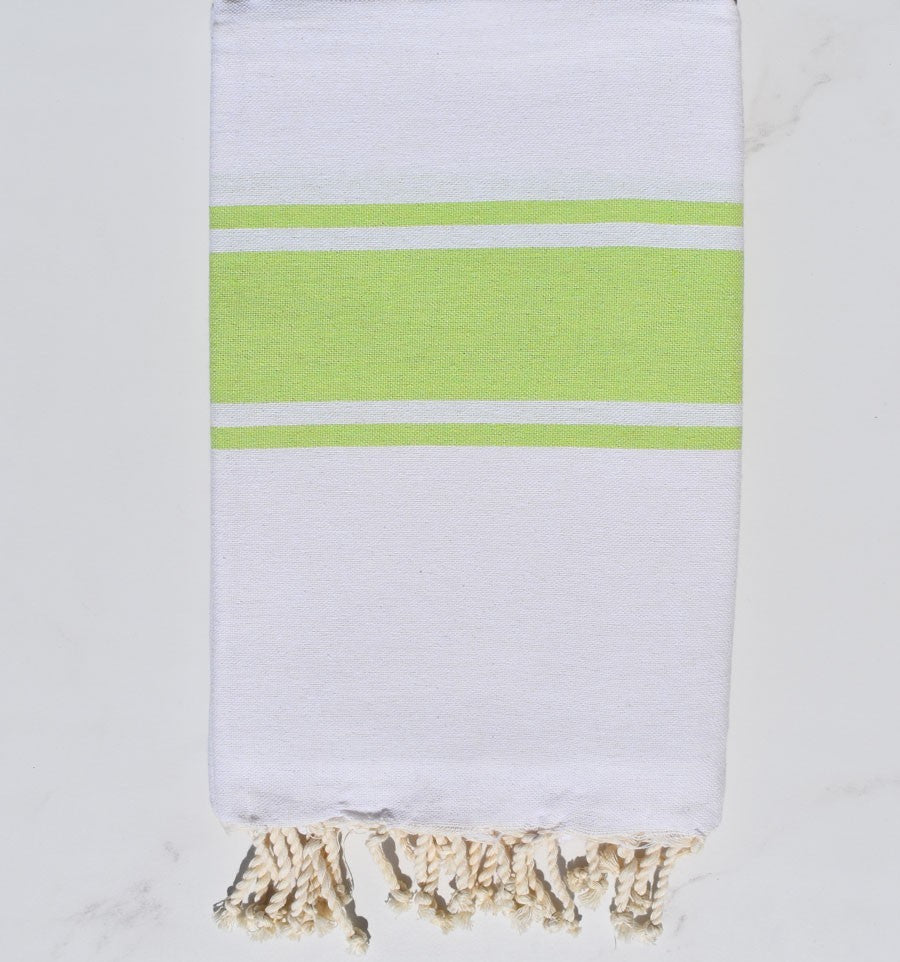 Fouta en Coton Recyclé blanche avec bandes vert anis Fouta Tunisia - 2