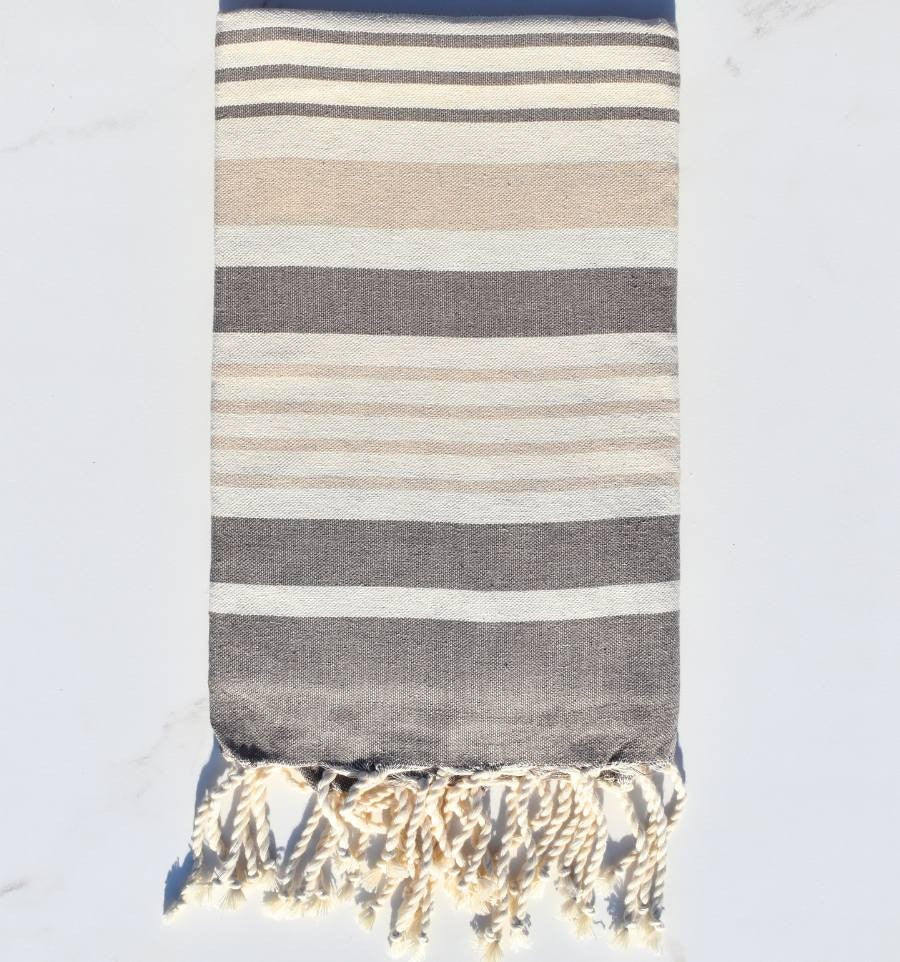 Fouta Oslo blanc crème, beige et taupe