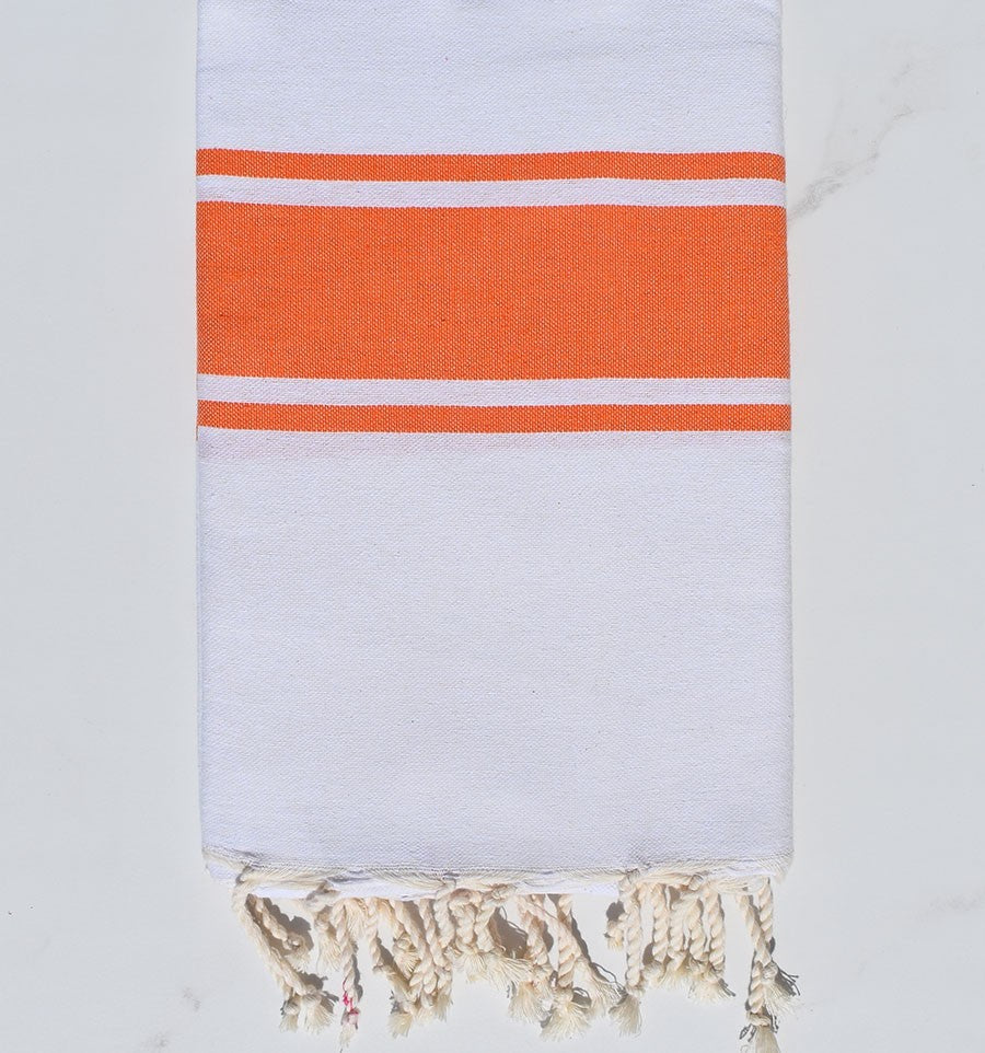 Fouta en Coton Recyclé blanche avec bandes orange Fouta Tunisia - 3