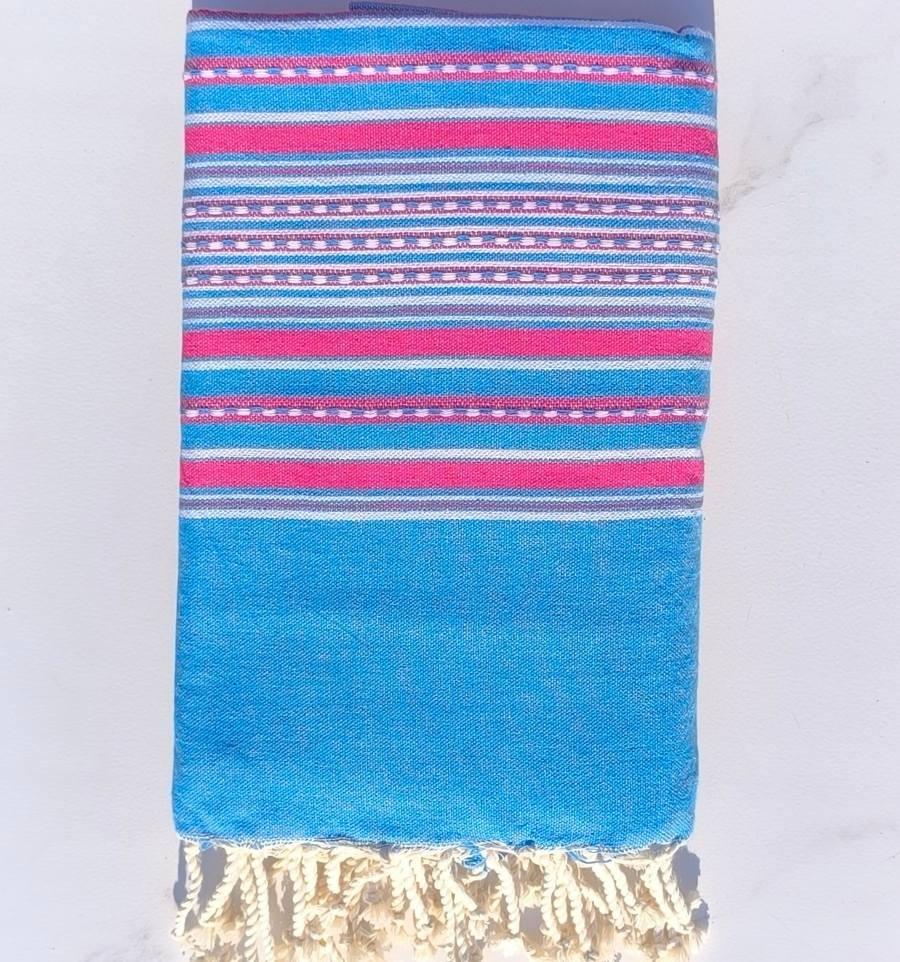 Couple beach towel azure blue and fuchsia pink