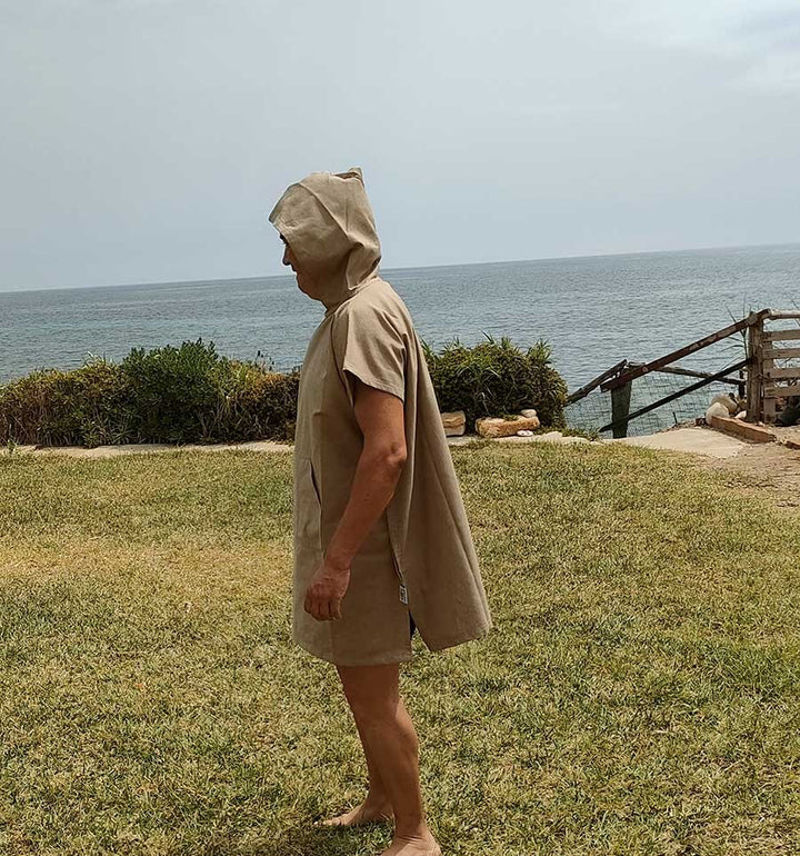 Poncho de plage beige foncé Fouta Tunisia - 2