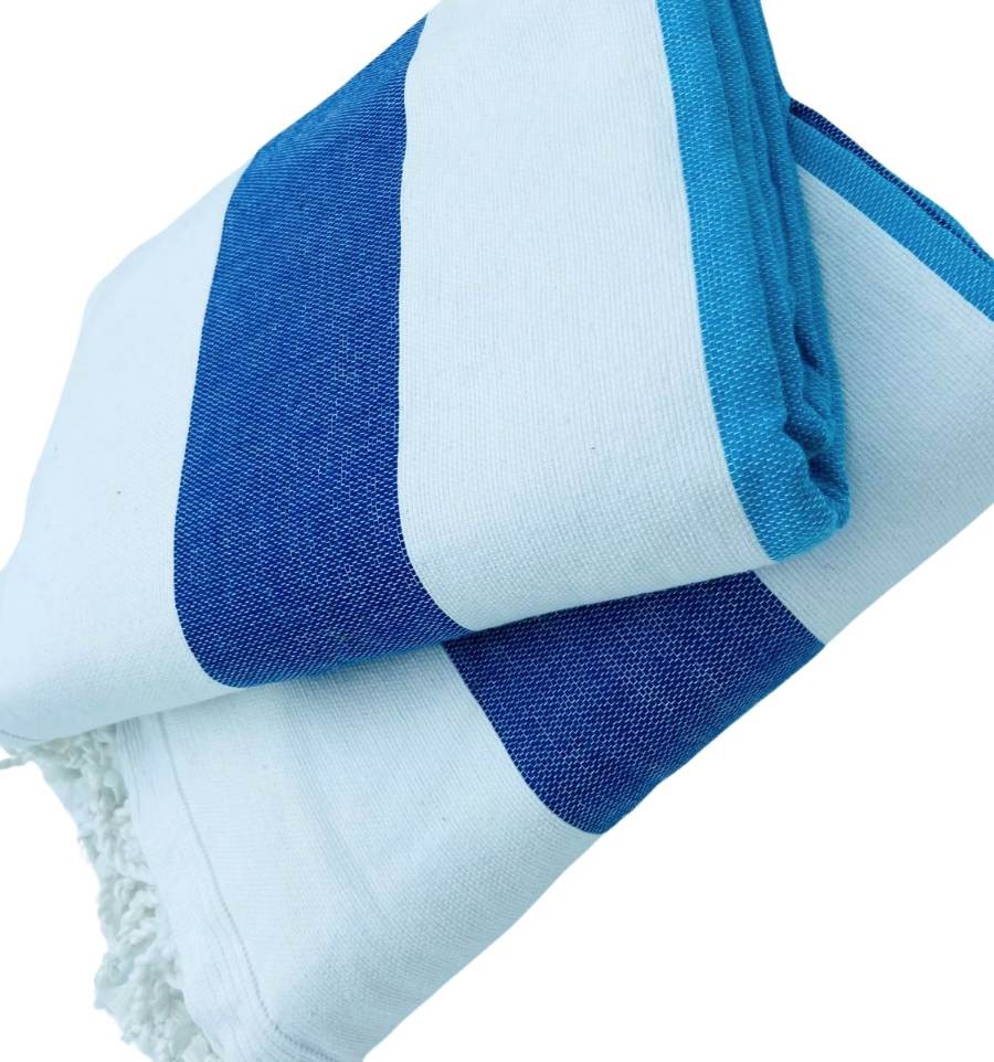 Fouta bleu et bleu azur doublée éponge