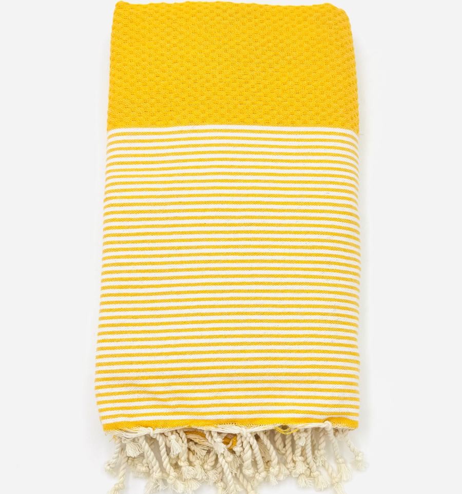 Fouta couple jaune foncé en nid d'abeille