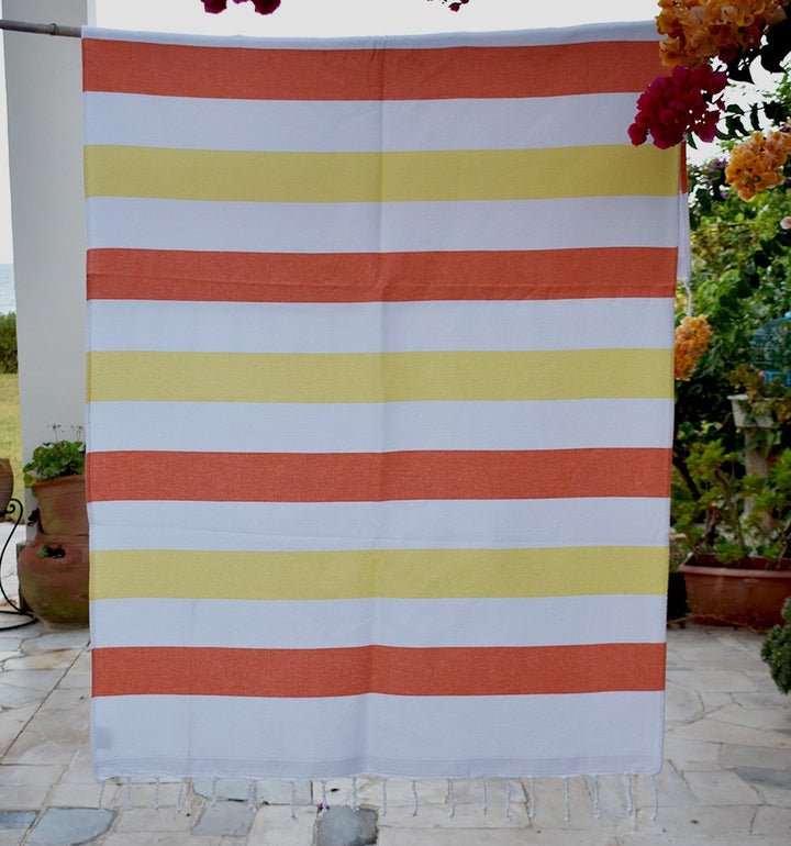 Fouta éponge voilier orange et jaune Fouta Tunisia - 1