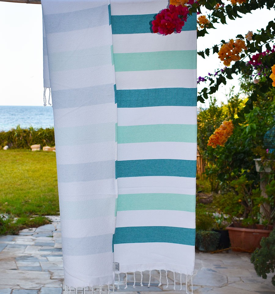 Fouta éponge voilier émeraude et vert d'eau Fouta Tunisia - 2