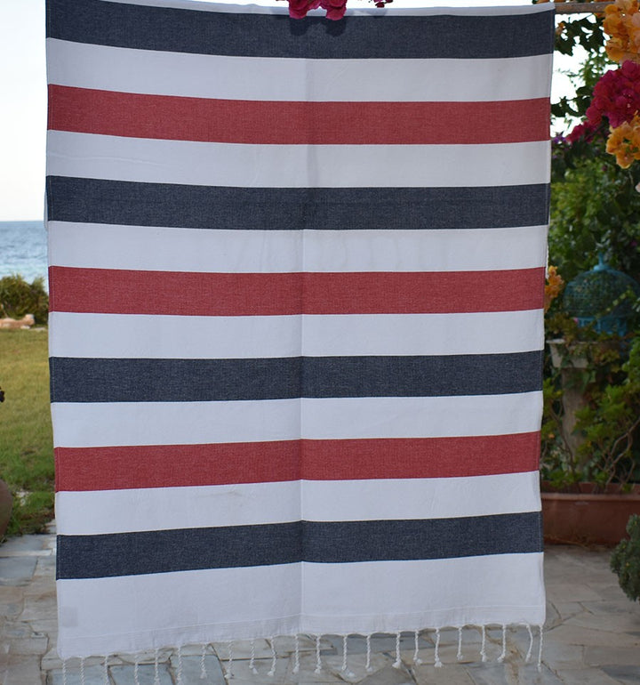 Fouta éponge voilier rouge et bleu nuit Fouta Tunisia - 1