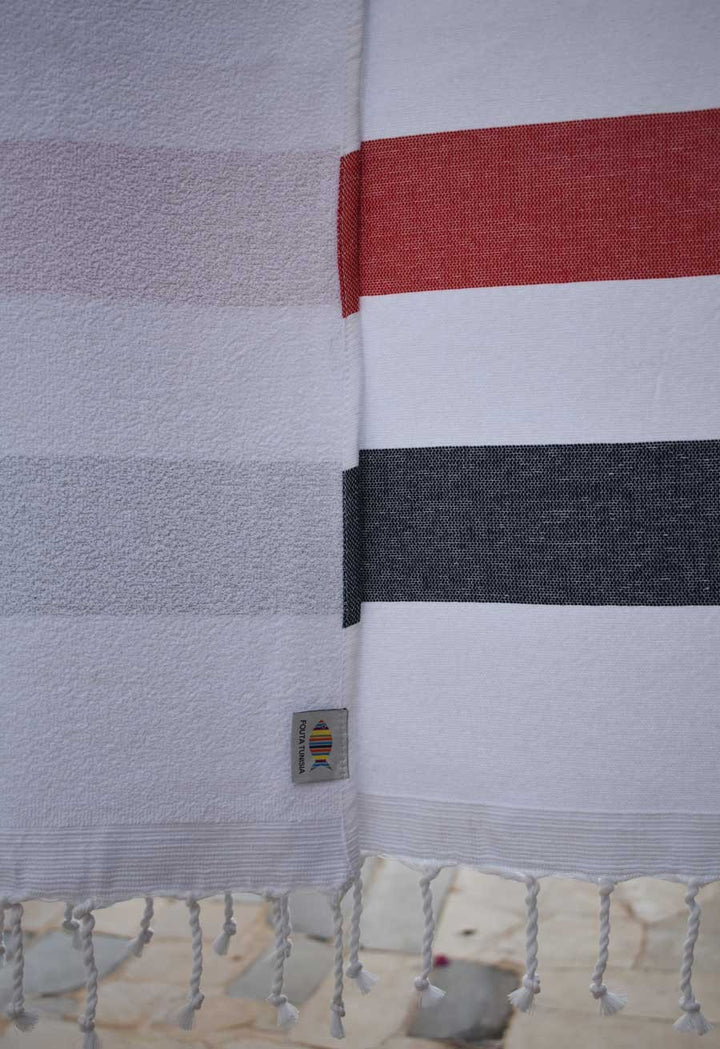 Fouta éponge voilier rouge et bleu nuit Fouta Tunisia - 3