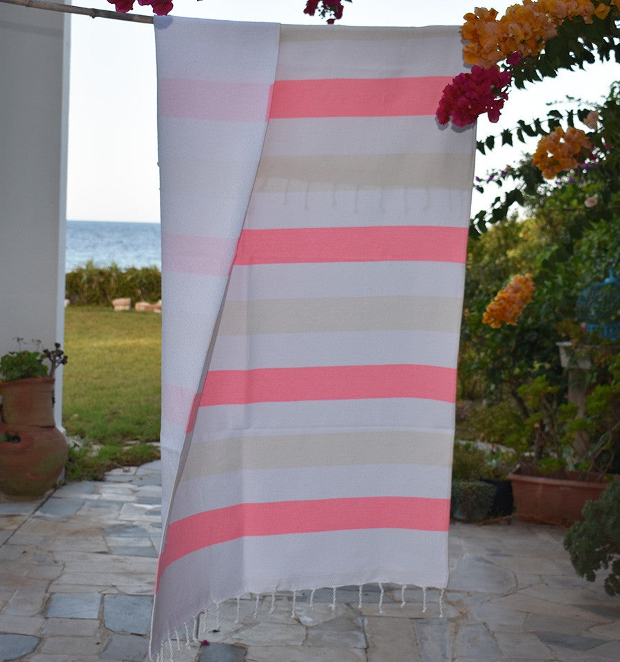 Fouta éponge voilier rose clair et écru Fouta Tunisia - 2